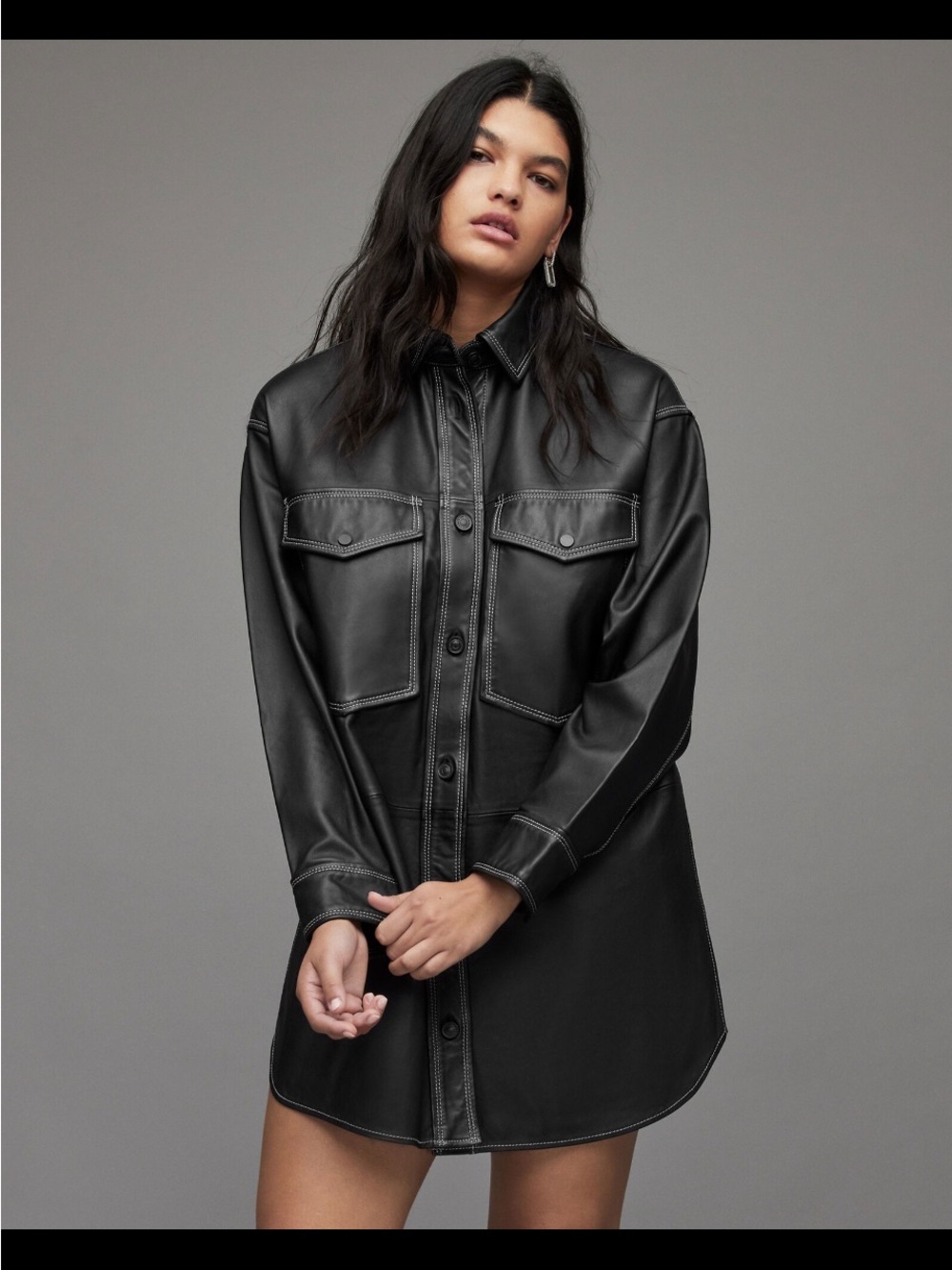 All Saints Black authentic Leather Shirt Dress